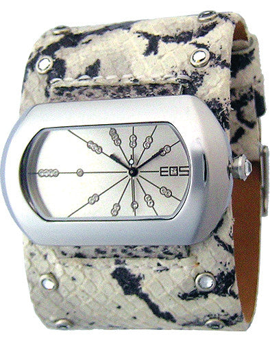 EOS New York Women's Wide Band Cuff Python Print Watch in Cream